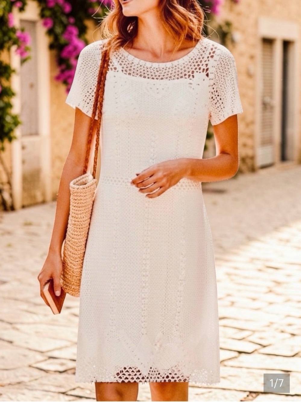 Ralph Lauren White Crochet Knit Mini Dress Size XL